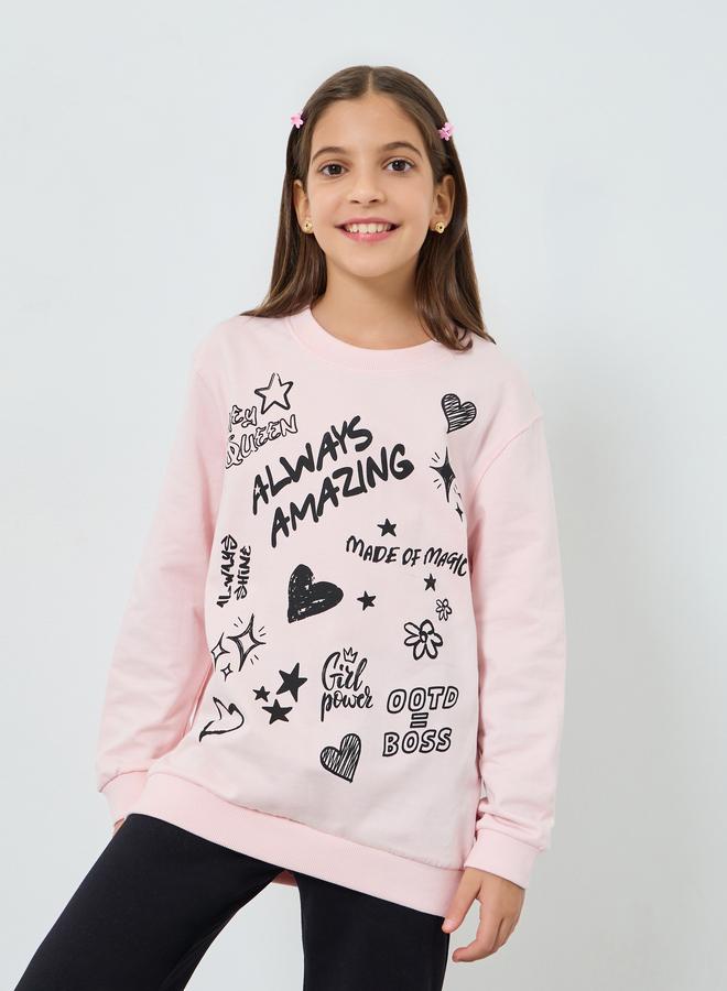 ستايلي طقم من سويت شيرت بطبعة غرافيتي وليقنز واسع - Image 2